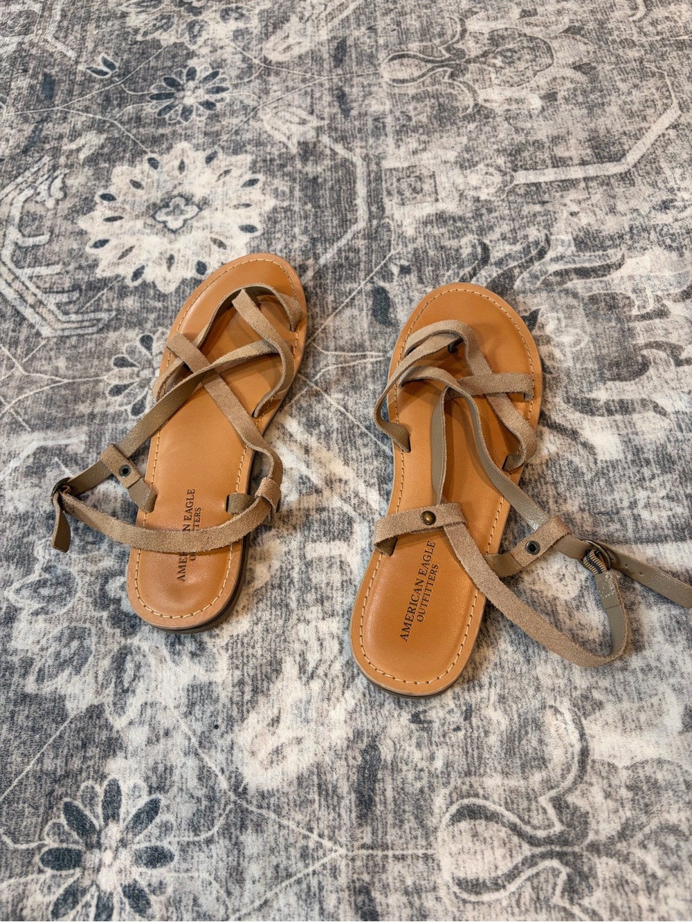 American Eagle Outfitters Tan Suede Strappy Ankle Tie Sandals
